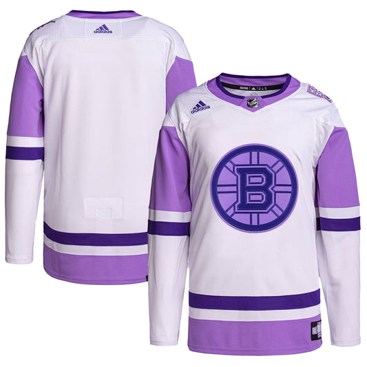 Boston Bruins adidas Hockey Fights Cancer Primegreen Authentic Blank Practice Jersey - White/Purple