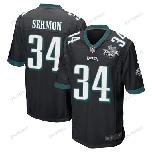 Trey Sermon 34 Philadelphia Eagles Super Bowl LVII Champions 2 Stars Men Game Jersey - Black