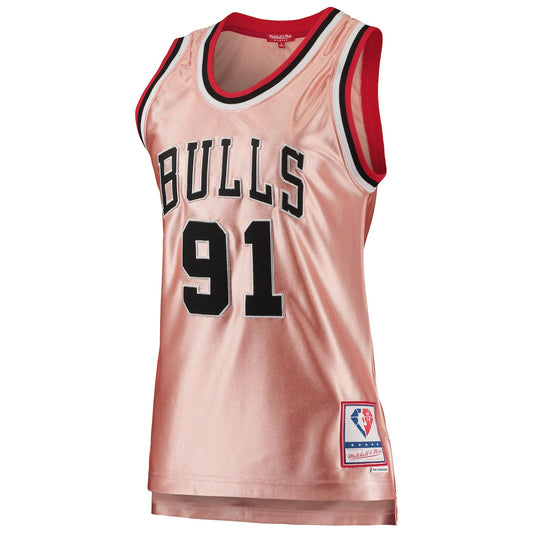 Women's Dennis Rodman Mitchell & Ness Bulls 75th Anniversary Rose 1997 Swingman Jersey - Pink