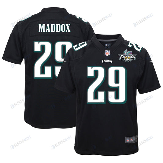 Avonte Maddox 29 Philadelphia Eagles Super Bowl LVII Champions 2 Stars Youth Game Jersey - Black